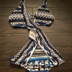 Tribal Print Blue and Black Swimsuit